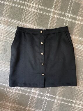 NWT LOFT black gold button a-line mini skirt 8